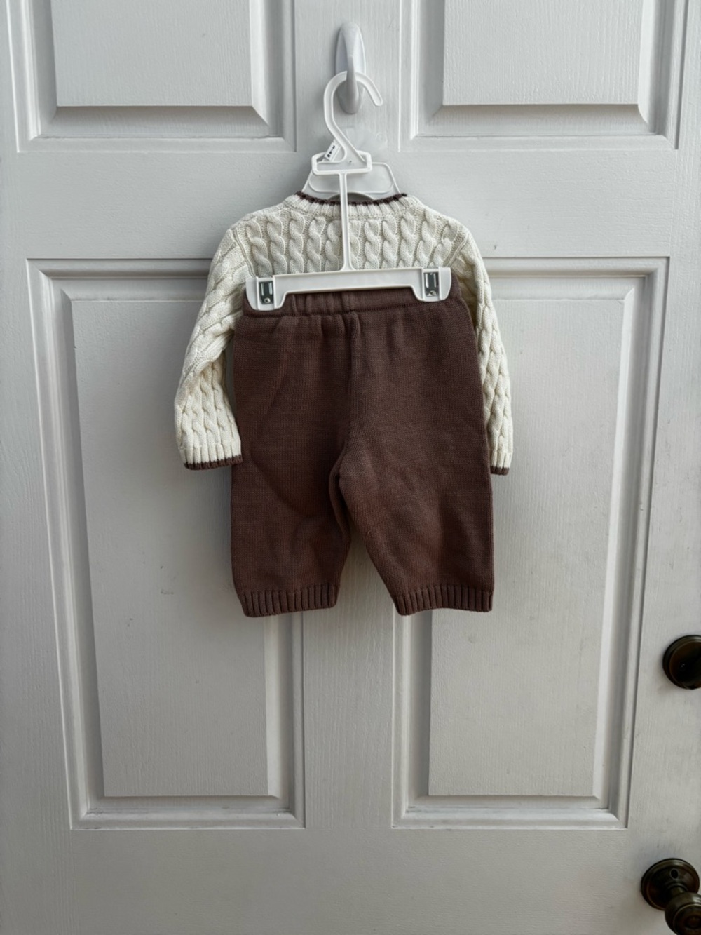 Vitamins Baby Cream Cable Knit Cardigan and Brown Knit Pants Set - Picture 3 of 7